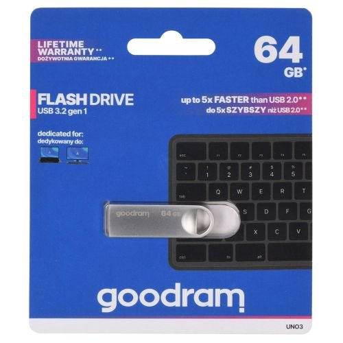 GOODRAM FLASHDRIVE 64GB UNO3 SILVER USB 3.2 Gen 1 (UNO3-0640S0R11)