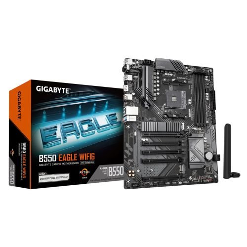 GIGABYTE B550 EAGLE WIFI6 Motherboard - AMD Ryzen 5000 G-Series CPUs, 10+3+1 Phases VRM, up to 3200MHz DDR4, 1xPCIe 4.0 + 1xPCIe 3.0 M.2, 1GbE LAN, WIFI 6, USB 3.2 Gen 2 (B550 EAGLE WIFI6)