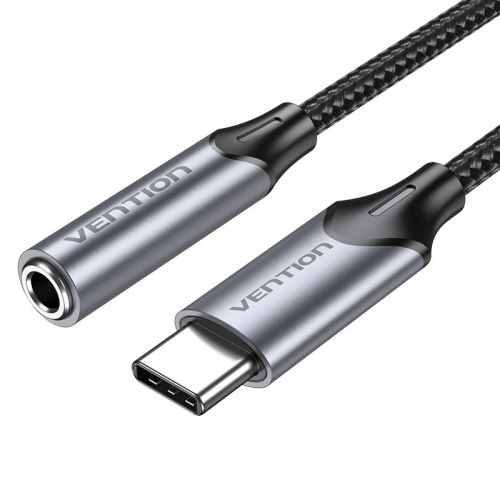 Vention USB-C Male to 3.5MM Earphone Jack With DAC Adapter 0.1M Gray Aluminum Alloy Type (BGMHA)