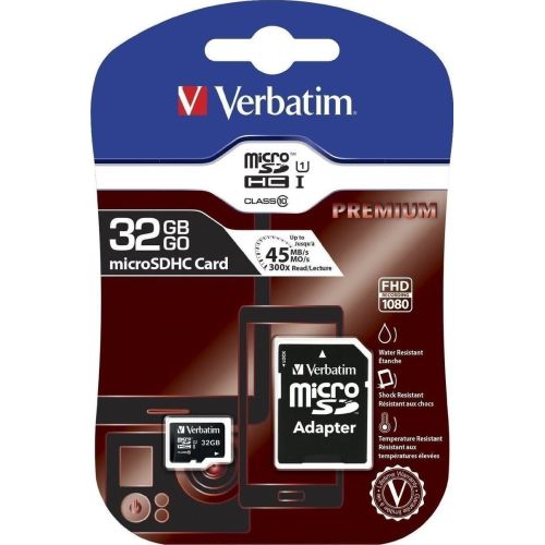 Verbatim microSDHC 32 GB black, class 10 with adapter (44083)