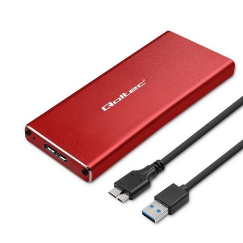 Qoltec 51831 Enclosure | M.2 SSD drive | SATA | NGFF| USB 3.0 | Super speed 5Gb/s | 2TB | Red (51831)