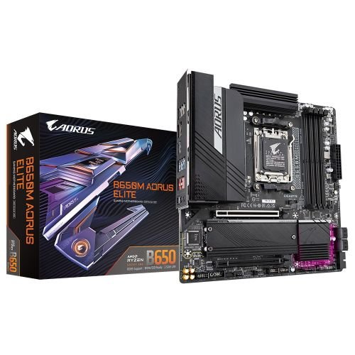 GIGABYTE B650M AORUS ELITE Motherboard - AMD Ryzen 9000 CPUs, 12+2+2 Phases VRM, up to 8000MHz DDR5, 1xPCIe 5.0 + 1xPCIe 4.0 M.2, 2.5GbE LAN, USB 3.2 Gen 2x2 (B650M AORUS ELITE)