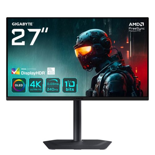 GIGABYTE MO27U2 OLED 4K UHD Gaming Monitor - 3840 x 2160, 240Hz, 0.03ms, 1000 cd/m², Display HDR True Black 400, HDMI 2.1, Displayport 1.4 (MO27U2)