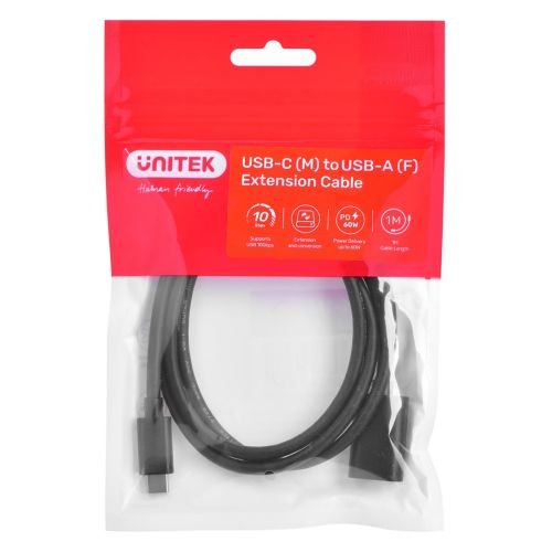 Cable adapter Unitek (C476BK-1M) USB-C (M) - USB-A (F) 10Gbps 60 W (C476BK-1M)