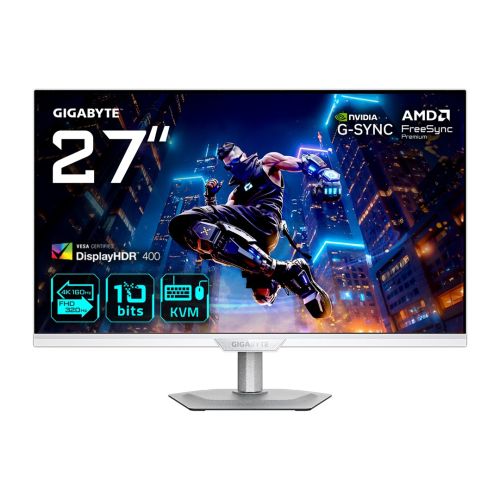 GIGABYTE M27UP ICE 27” 4K UHD Gaming Monitor - Dual Mode (4K 160Hz or FHD 320Hz), 3840 x 2160, 1ms, 350 cd/m², FreeSync Premium, DisplayHDR400, HDMI 2.1, Displayport 1.4 (M27UP ICE EK)